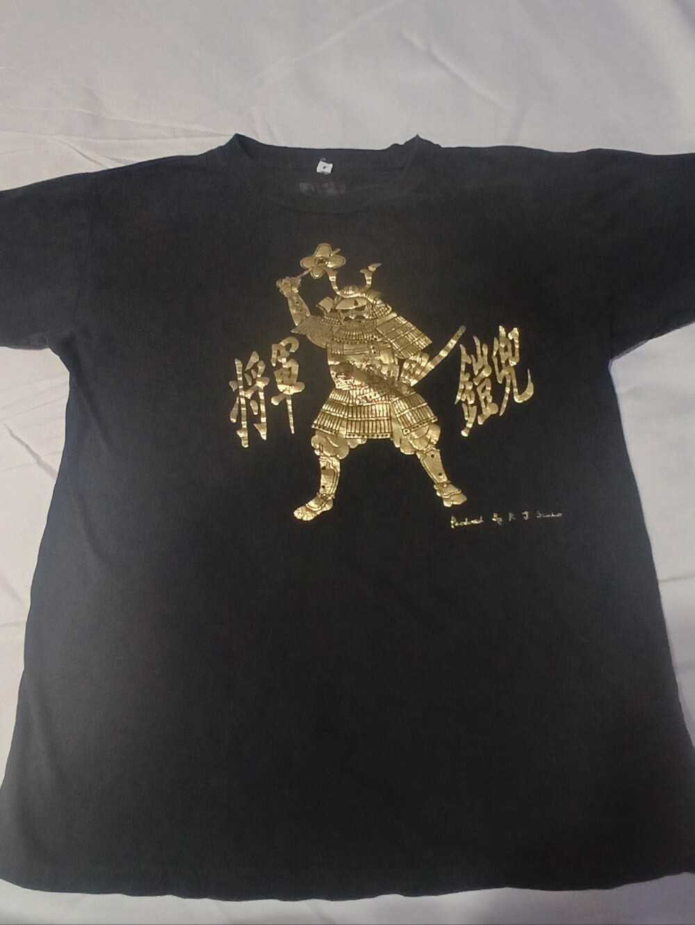 Vintage K.J. Studio Japan Shogun Samuarai Gold Foil T-Shirt Size LL (US Size XL)